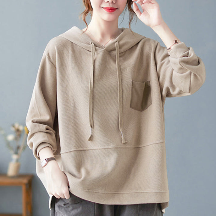 Buddha Stones秋 無地 装飾ポケット コットン 長袖 レディース パーカー - image 27