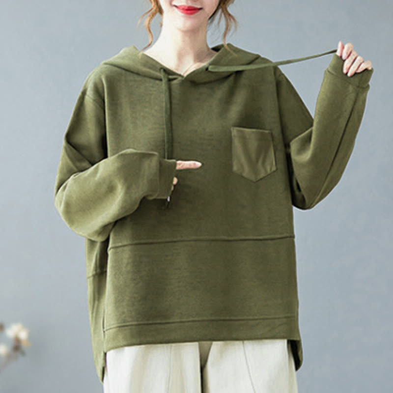 Buddha Stones秋 無地 装飾ポケット コットン 長袖 レディース パーカー - image 12