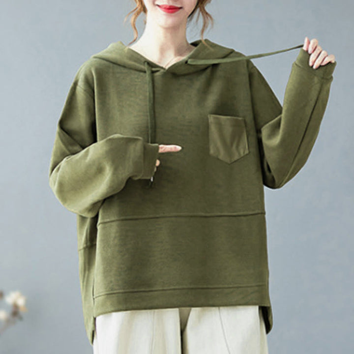 Buddha Stones秋 無地 装飾ポケット コットン 長袖 レディース パーカー - image 12