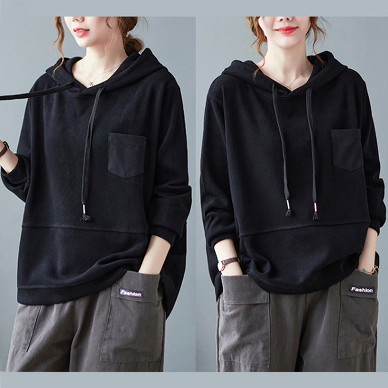 Buddha Stones秋 無地 装飾ポケット コットン 長袖 レディース パーカー - image 24