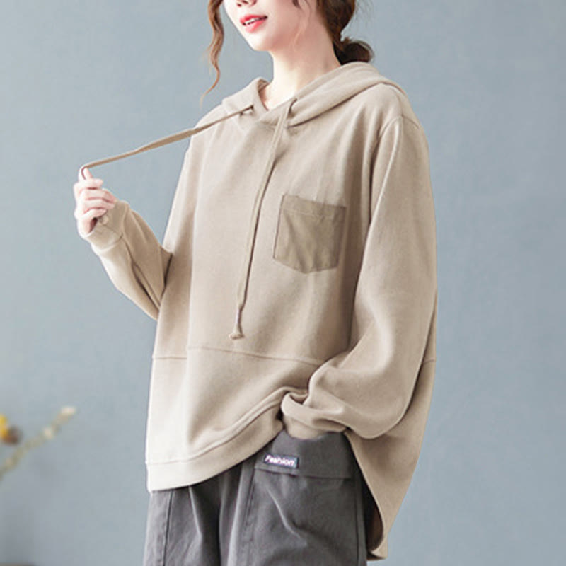 Buddha Stones秋 無地 装飾ポケット コットン 長袖 レディース パーカー - image 28