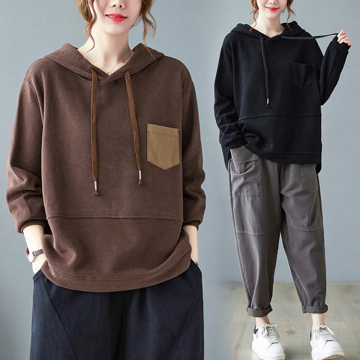 Buddha Stones秋 無地 装飾ポケット コットン 長袖 レディース パーカー - image 6