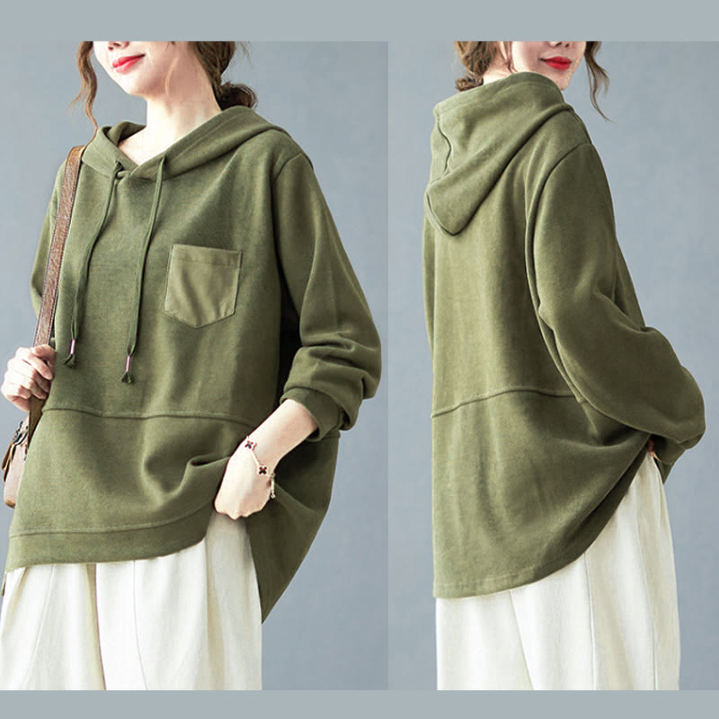 Buddha Stones秋 無地 装飾ポケット コットン 長袖 レディース パーカー - image 16