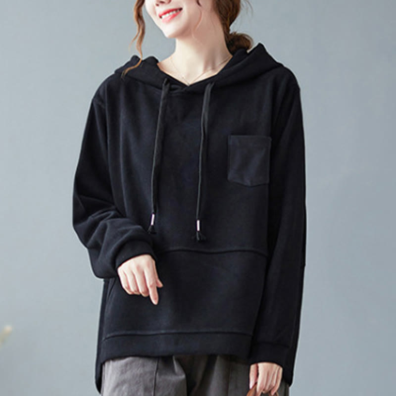 Buddha Stones秋 無地 装飾ポケット コットン 長袖 レディース パーカー - image 22