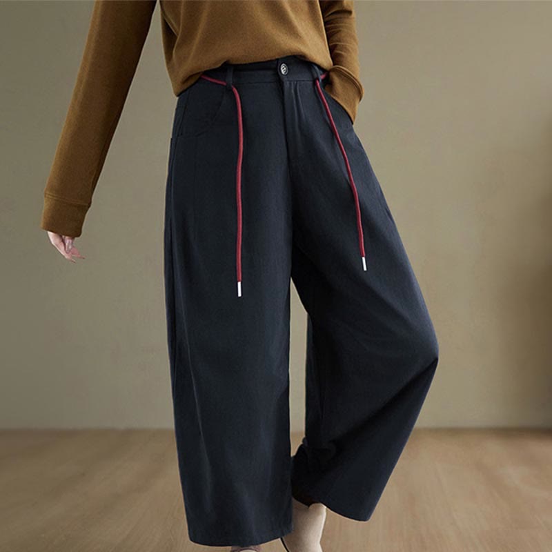 Buddha Stones無地コットン カジュアル レディース 7-8丈パンツ ポケット付き - image 1
