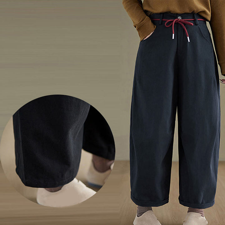 Buddha Stones無地コットン カジュアル レディース 7-8丈パンツ ポケット付き - image 5