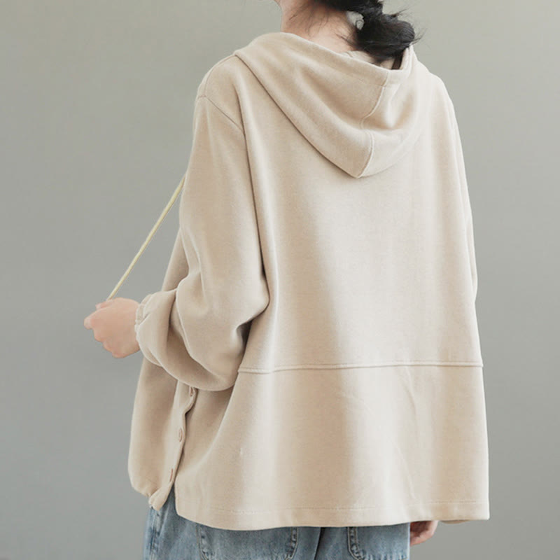 Buddha Stones秋冬 無地 サイドボタン コットン 長袖 レディース パーカー - image 4