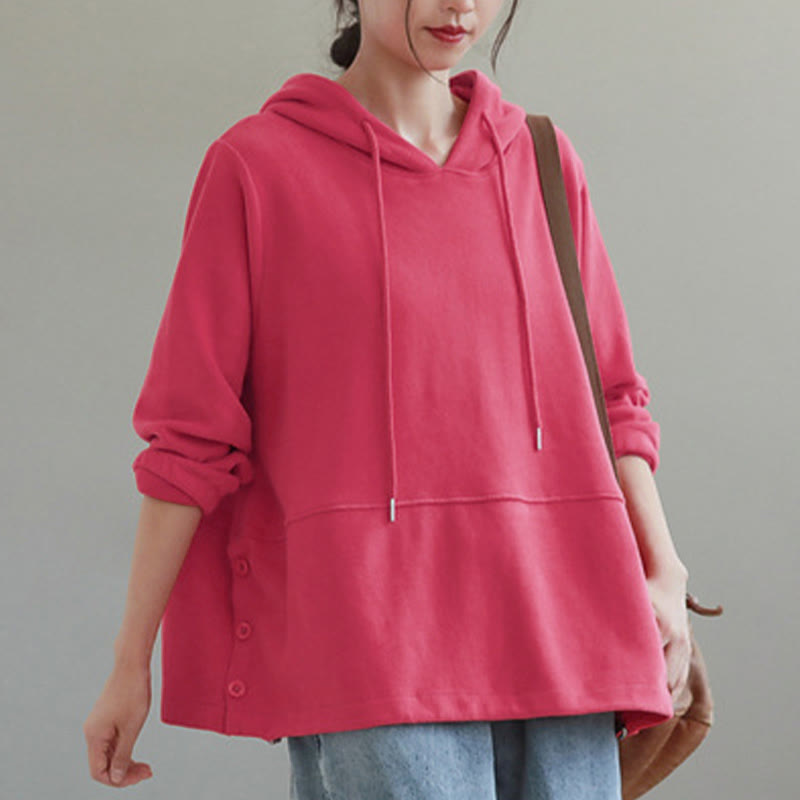 Buddha Stones秋冬 無地 サイドボタン コットン 長袖 レディース パーカー - image 12