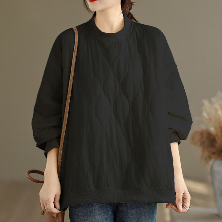 Buddha Stones秋ソリッドカーブデザインクルーネック長袖レディースコットンスウェットシャツポケット付き - image 2