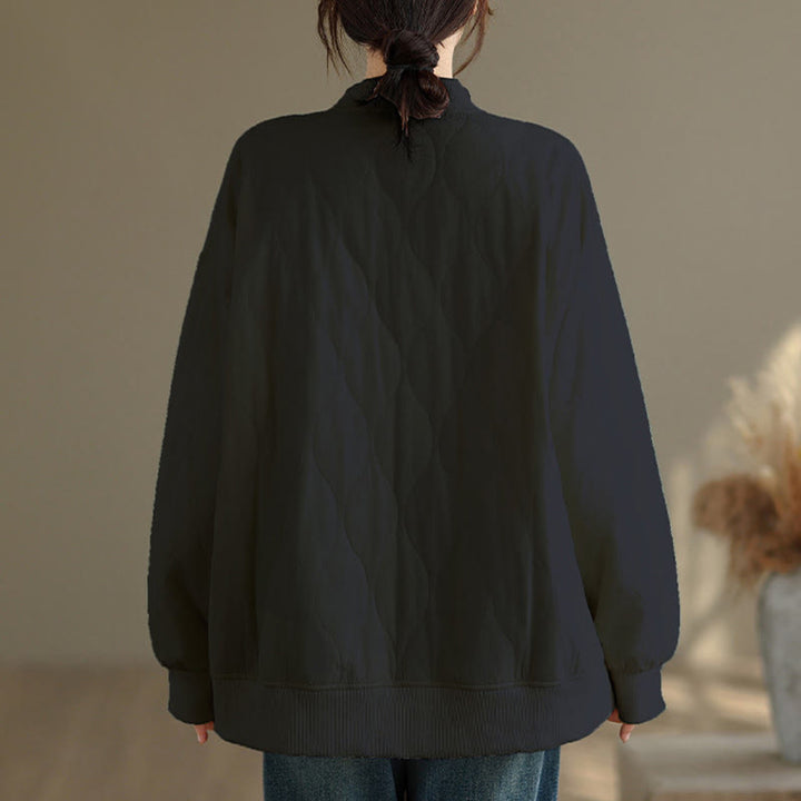 Buddha Stones秋ソリッドカーブデザインクルーネック長袖レディースコットンスウェットシャツポケット付き - image 3