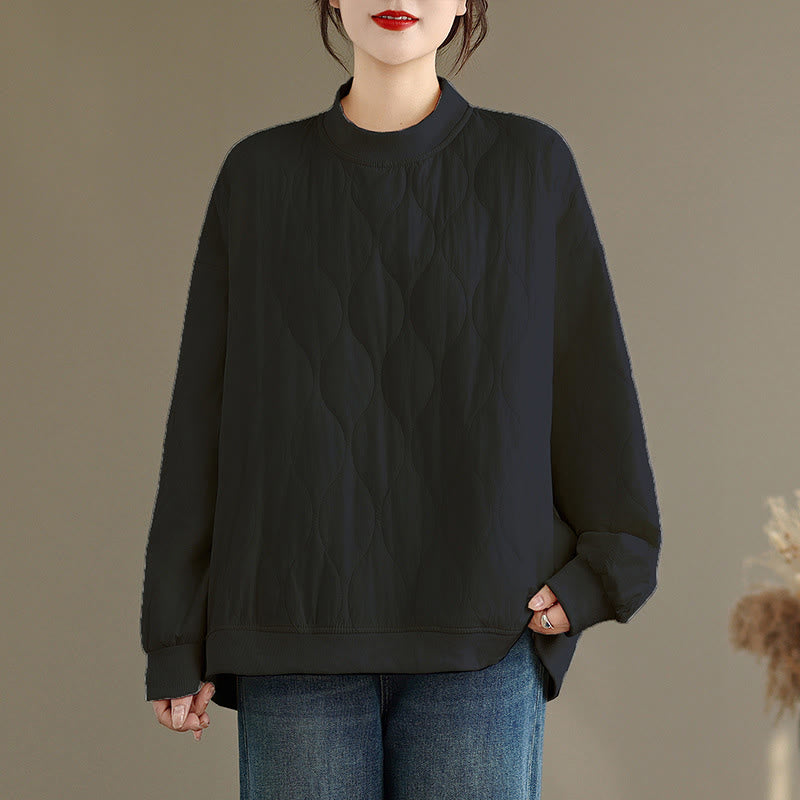 Buddha Stones秋ソリッドカーブデザインクルーネック長袖レディースコットンスウェットシャツポケット付き - 黒 - US14、 UK/AU18、 EU46 (2XL) - image 1