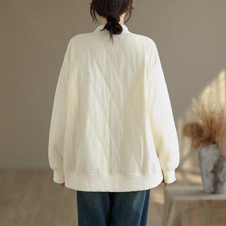 Buddha Stones秋ソリッドカーブデザインクルーネック長袖レディースコットンスウェットシャツポケット付き - image 8