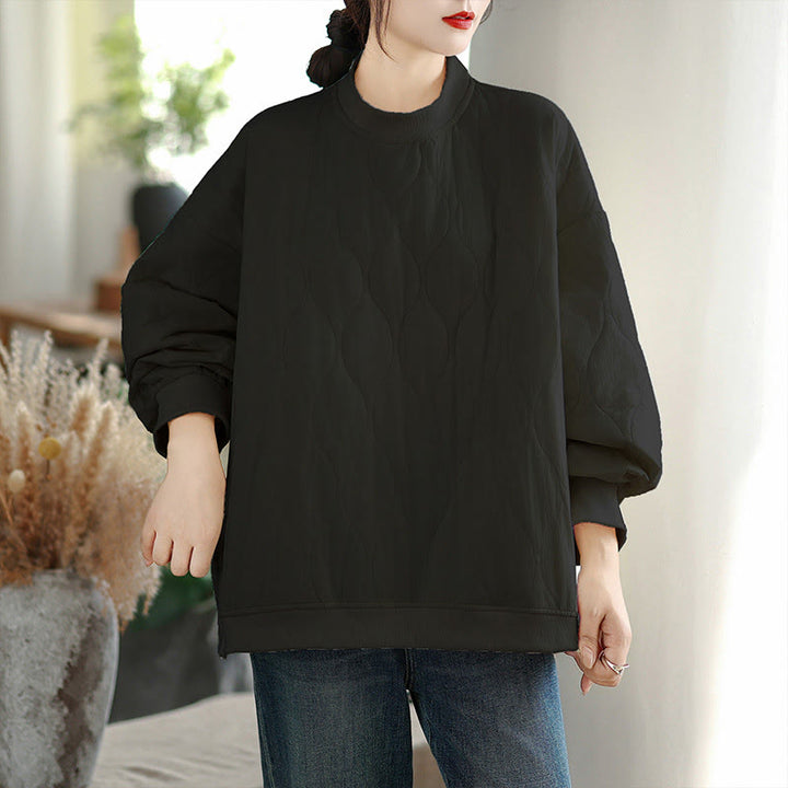 Buddha Stones秋ソリッドカーブデザインクルーネック長袖レディースコットンスウェットシャツポケット付き - image 4