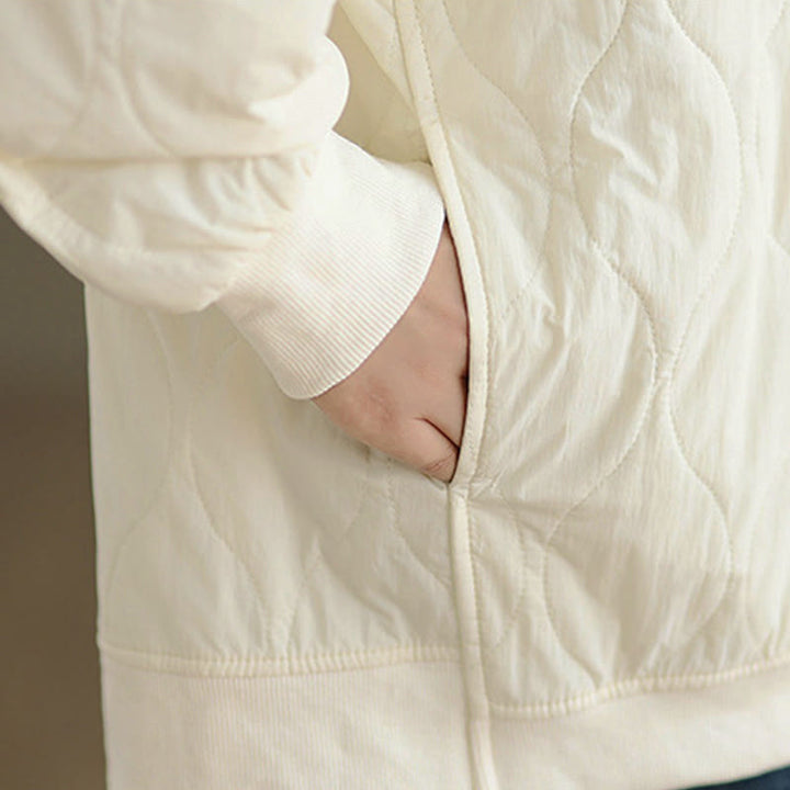 Buddha Stones秋ソリッドカーブデザインクルーネック長袖レディースコットンスウェットシャツポケット付き - image 13