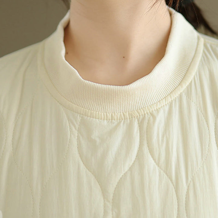 Buddha Stones秋ソリッドカーブデザインクルーネック長袖レディースコットンスウェットシャツポケット付き - image 11