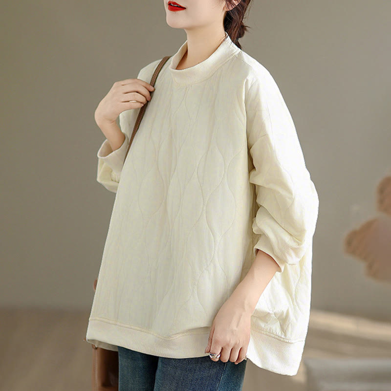 Buddha Stones秋ソリッドカーブデザインクルーネック長袖レディースコットンスウェットシャツポケット付き - image 7