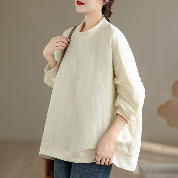 Buddha Stones秋ソリッドカーブデザインクルーネック長袖レディースコットンスウェットシャツポケット付き - image 7