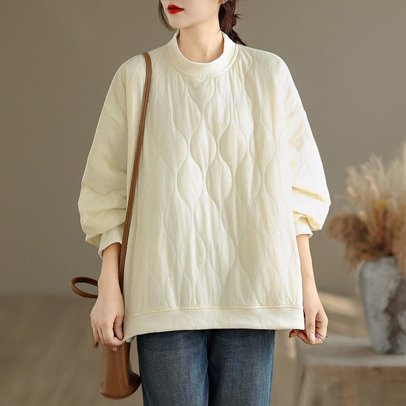 Buddha Stones秋ソリッドカーブデザインクルーネック長袖レディースコットンスウェットシャツポケット付き - image 10