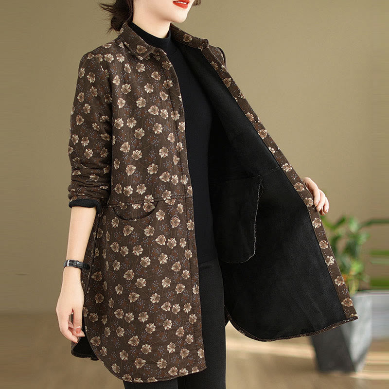 Buddha Stones秋冬 ボタン 花柄 長袖 コットン レディース ジャケット ポケット付き - image 3
