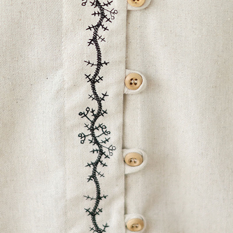 Buddha Stones春 刺繍 ボタン デザイン レディース コットン ピーターパンカラー 長袖シャツ - image 9