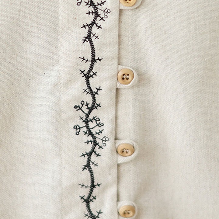 Buddha Stones春 刺繍 ボタン デザイン レディース コットン ピーターパンカラー 長袖シャツ - image 9