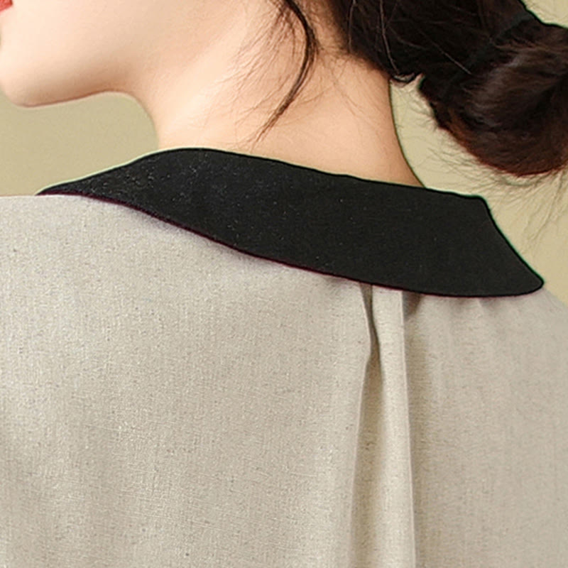 Buddha Stones春 刺繍 ボタン デザイン レディース コットン ピーターパンカラー 長袖シャツ - image 8