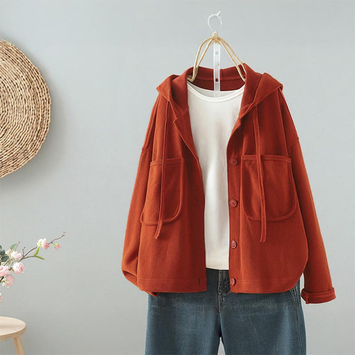 Buddha Stones無地 ボタンダウン 装飾ポケット レディース 長袖カーディガン - オレンジレッド - US8-10，UK/AU12-14，EU40-42 (2XL) - image 4