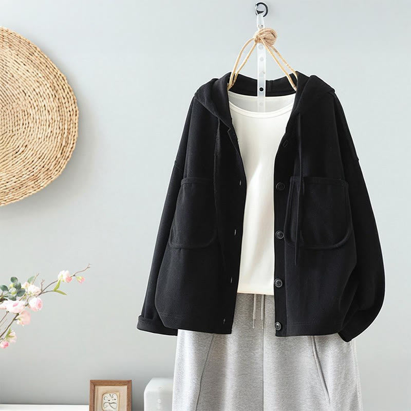 Buddha Stones無地 ボタンダウン 装飾ポケット レディース 長袖カーディガン - 黒 - US8-10，UK/AU12-14，EU40-42 (2XL) - image 2