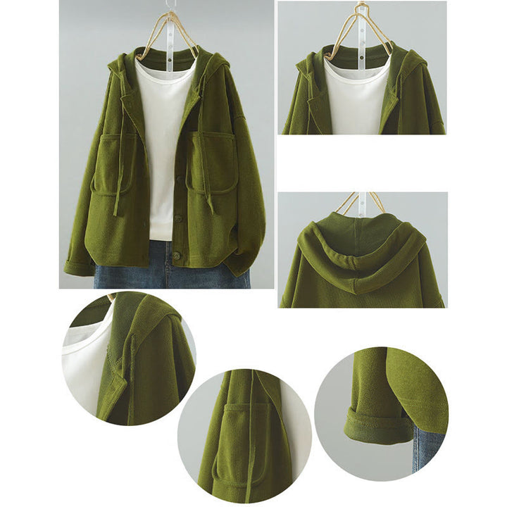 Buddha Stones無地 ボタンダウン 装飾ポケット レディース 長袖カーディガン - image 8