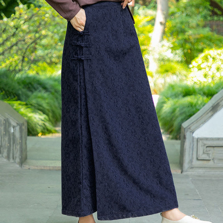 Buddha Stones秋冬 花柄 カエルボタン レディース コーデュロイ スカート ポケット付き - image 1