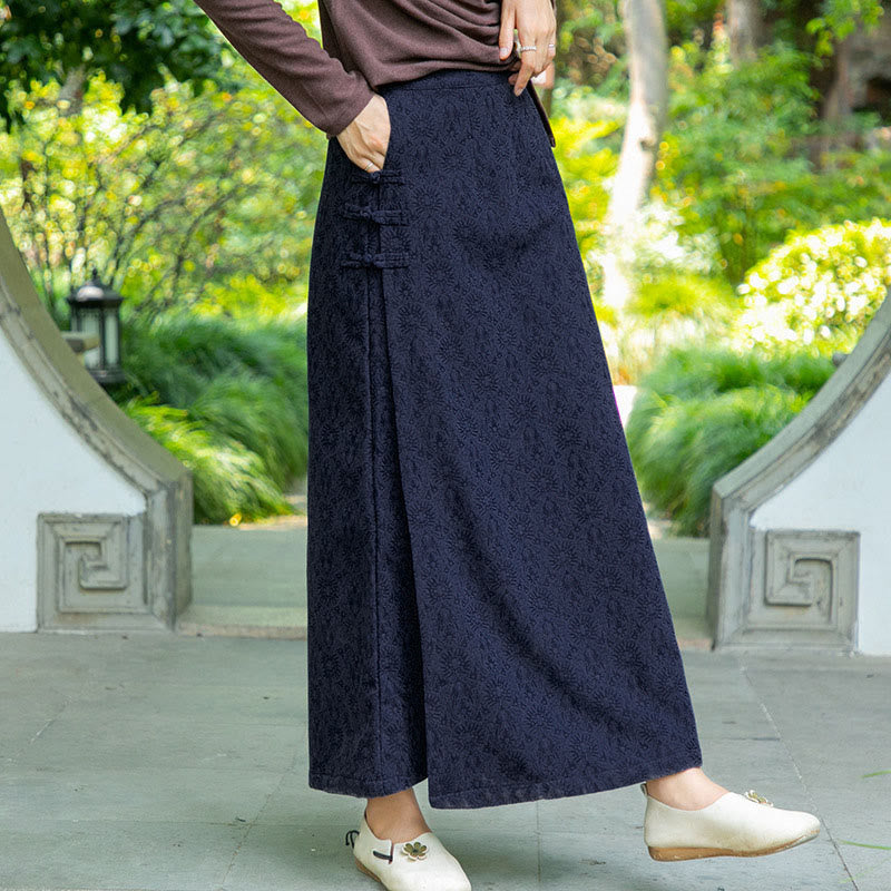 Buddha Stones秋冬 花柄 カエルボタン レディース コーデュロイ スカート ポケット付き - image 2