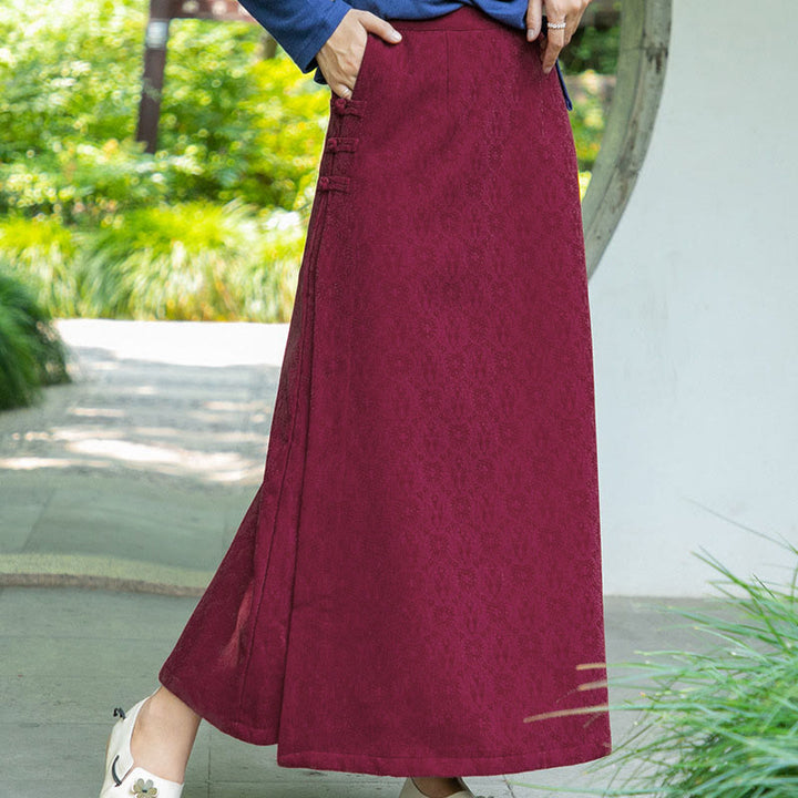 Buddha Stones秋冬 花柄 カエルボタン レディース コーデュロイ スカート ポケット付き - image 5