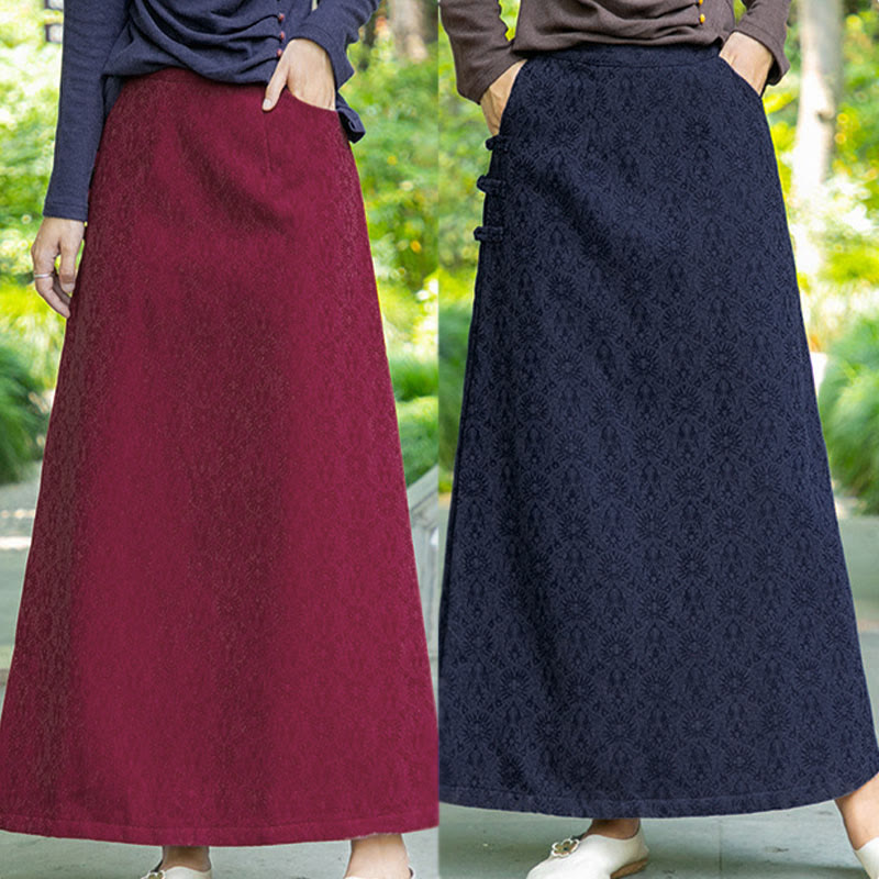 Buddha Stones秋冬 花柄 カエルボタン レディース コーデュロイ スカート ポケット付き - image 13