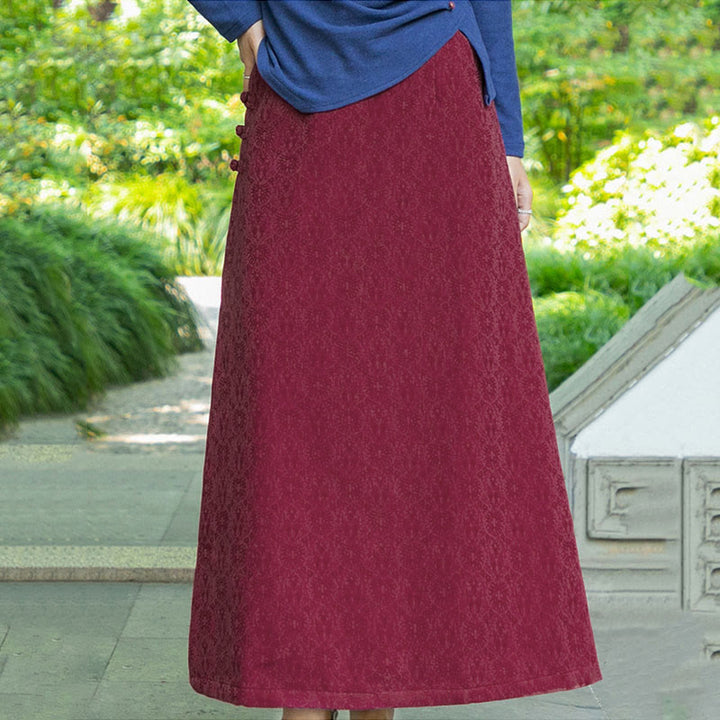 Buddha Stones秋冬 花柄 カエルボタン レディース コーデュロイ スカート ポケット付き - image 6