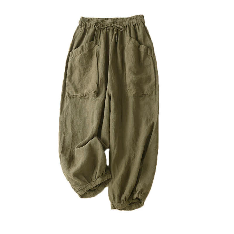 Buddha Stones Commute レディース プレーン ハーレム カプリ コットン パンツ ポケット付き - image 5