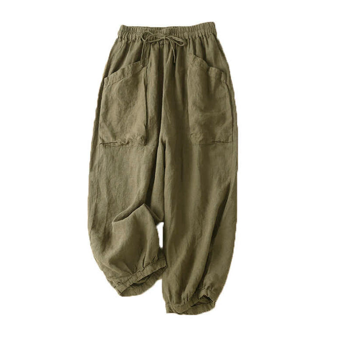 Buddha Stones Commute レディース プレーン ハーレム カプリ コットン パンツ ポケット付き - image 5