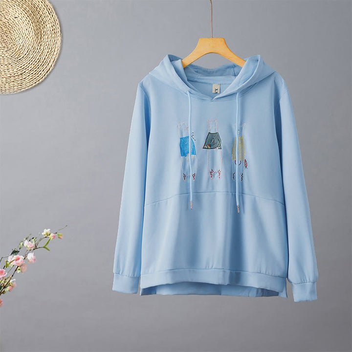 Buddha Stones秋 刺繍 ベア 長袖 レディース パーカー - ライトスカイブルー - US8-10，UK/AU12-14，EU40-42 (2XL) - image 7