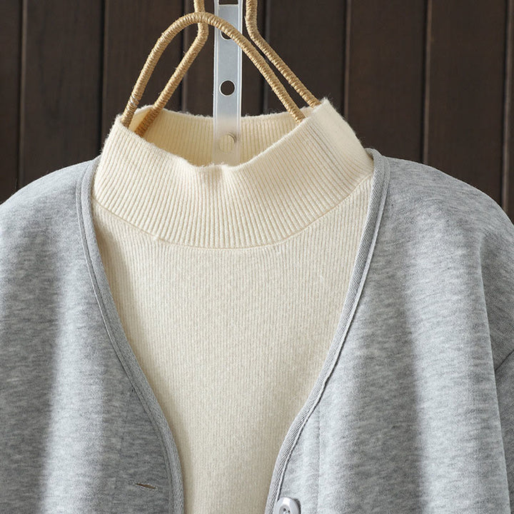 Buddha Stonesシンプル無地 Vネック ボタンダウンデザイン レディース コットン 長袖ジャケット - image 8