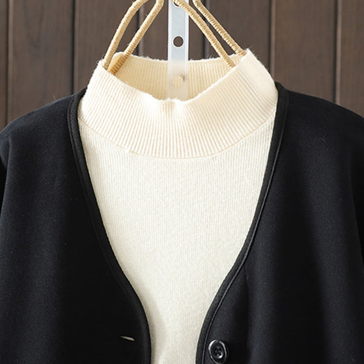 Buddha Stonesシンプル無地 Vネック ボタンダウンデザイン レディース コットン 長袖ジャケット - image 2