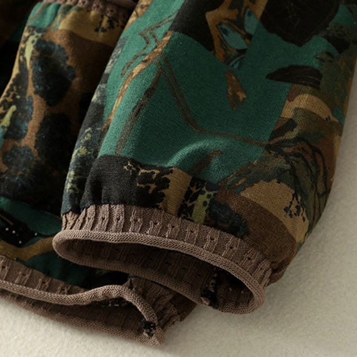 Buddha Stones秋 幾何学模様 パッチワーク Vネック レディース 長袖Tシャツ ポケット付き - image 13