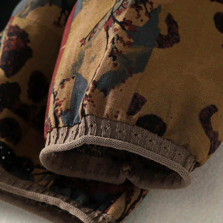 Buddha Stones秋 幾何学模様 パッチワーク Vネック レディース 長袖Tシャツ ポケット付き - image 6