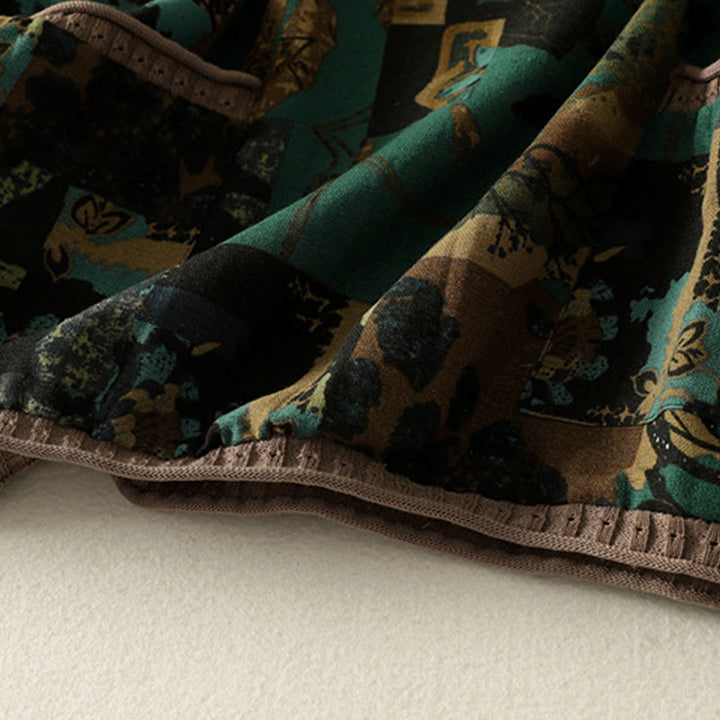 Buddha Stones秋 幾何学模様 パッチワーク Vネック レディース 長袖Tシャツ ポケット付き - image 14