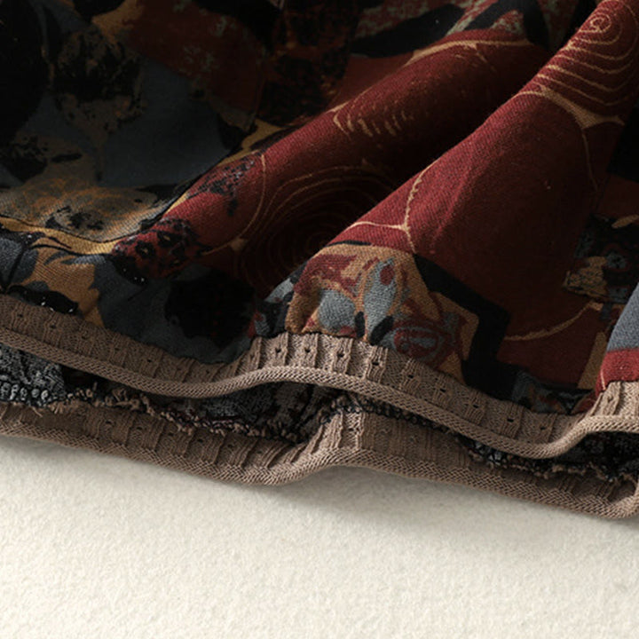 Buddha Stones秋 幾何学模様 パッチワーク Vネック レディース 長袖Tシャツ ポケット付き - image 5