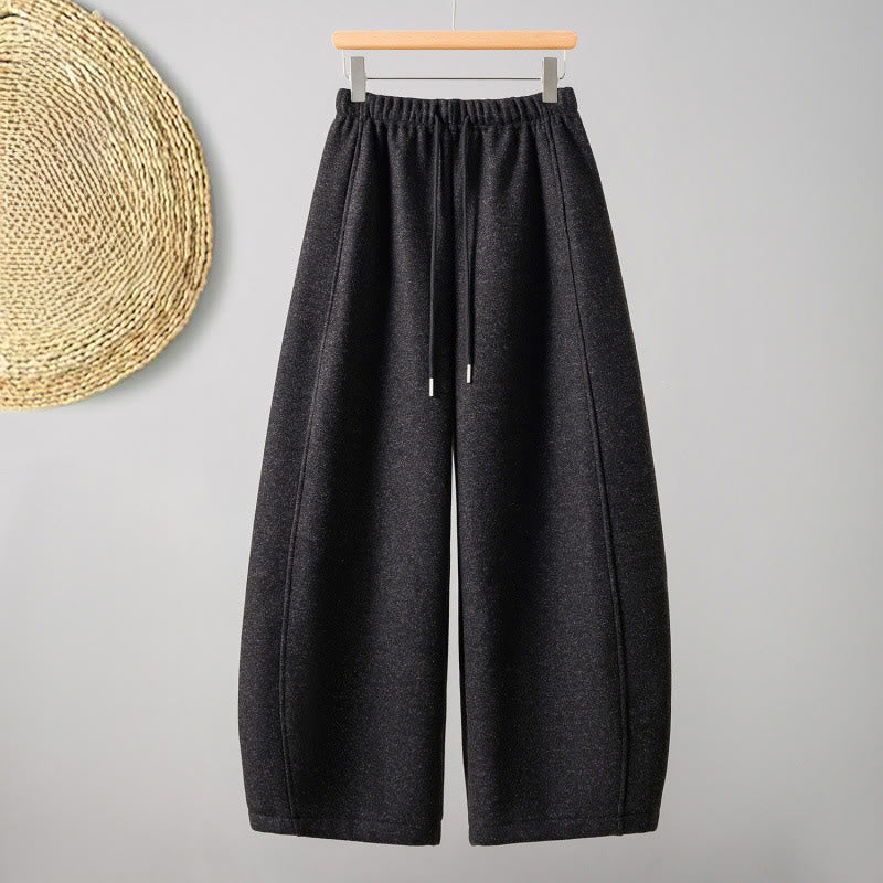 Buddha Stones無地コットン レースアップデザイン 厚手レディースパンツ ポケット付き - 黒 - US8-10，UK/AU12-14，EU40-42 (2XL) - image 0