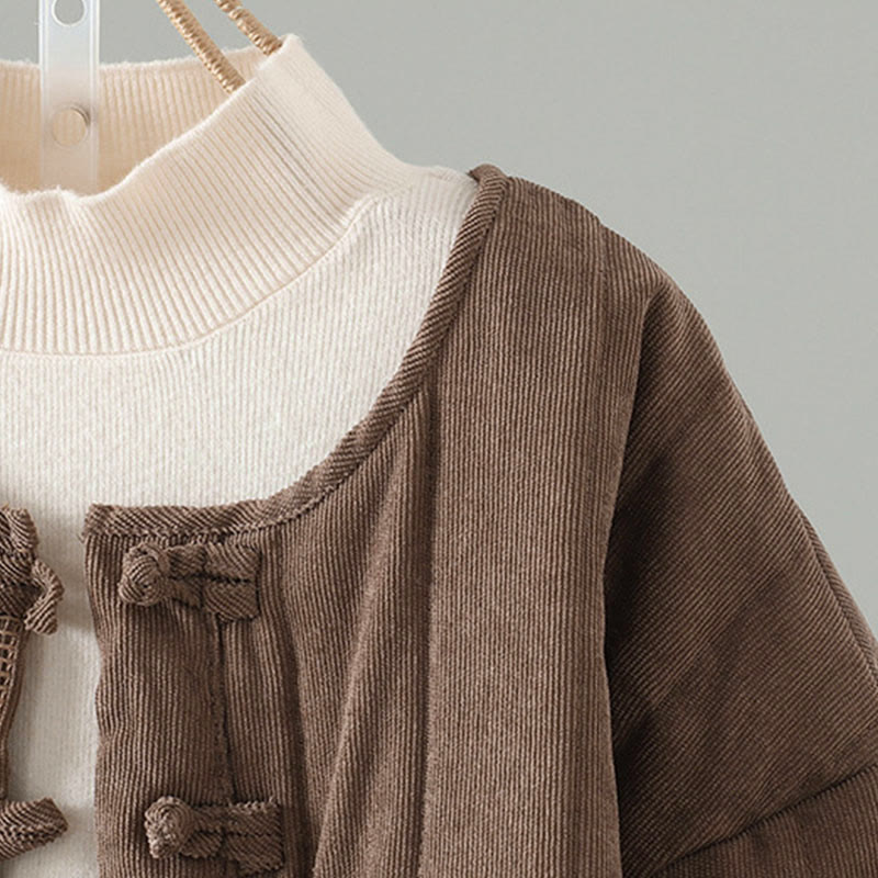 Buddha Stonesシンプルプレーンフロッグボタンレディースコットンロングスリーブジャケット - image 3