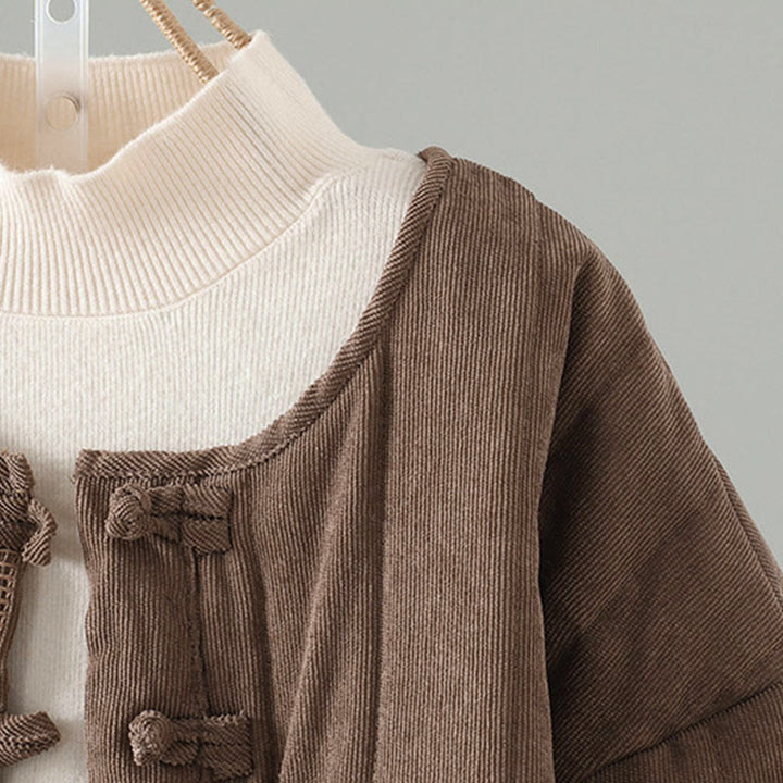 Buddha Stonesシンプルプレーンフロッグボタンレディースコットンロングスリーブジャケット - image 3