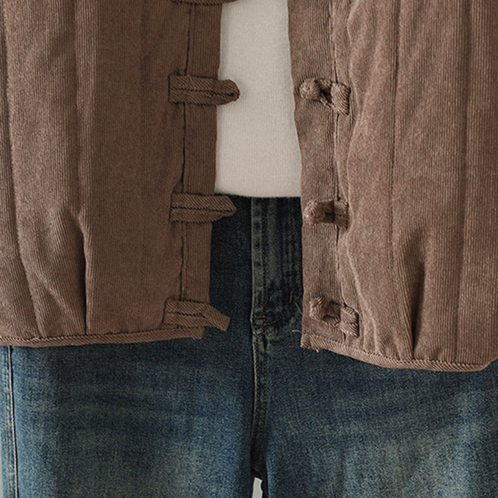 Buddha Stonesシンプルプレーンフロッグボタンレディースコットンロングスリーブジャケット - image 5