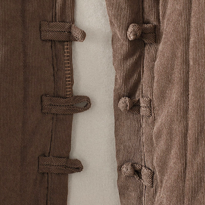 Buddha Stonesシンプルプレーンフロッグボタンレディースコットンロングスリーブジャケット - image 4