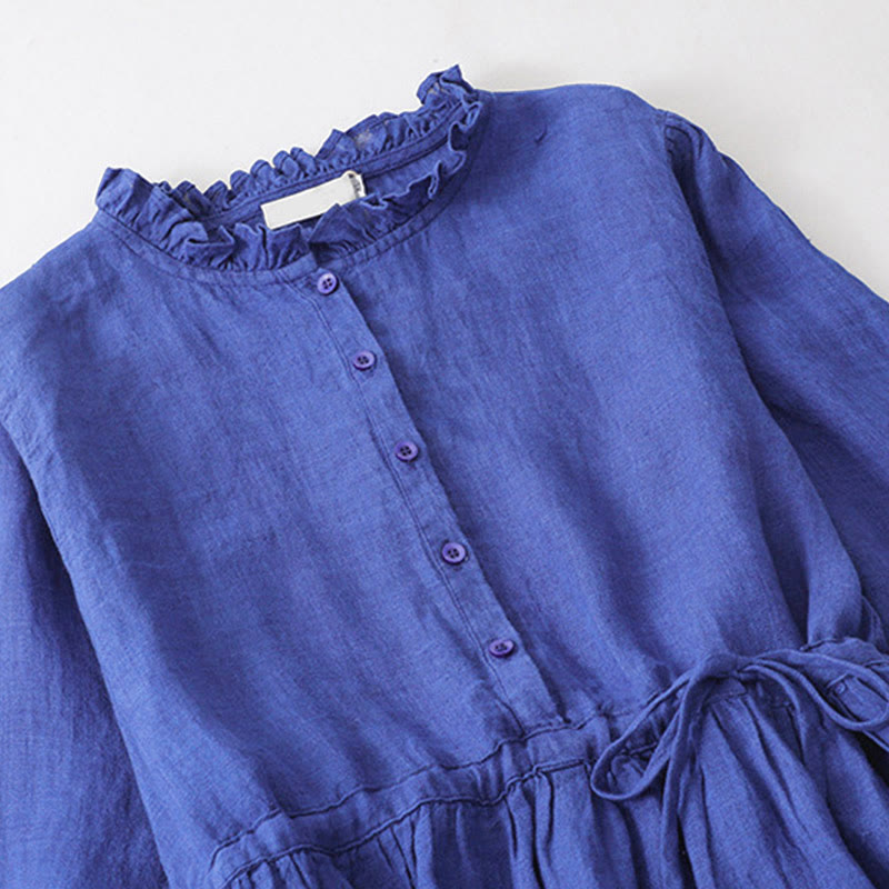 Buddha Stonesプレーン ロングスリーブ コットン ミディドレス ポケット付き - image 2