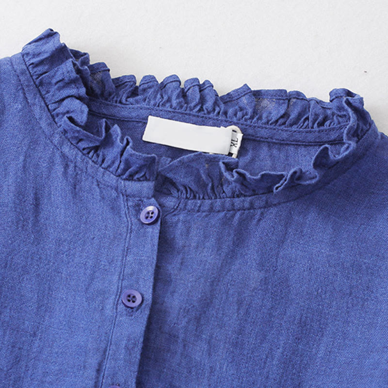 Buddha Stonesプレーン ロングスリーブ コットン ミディドレス ポケット付き - image 3